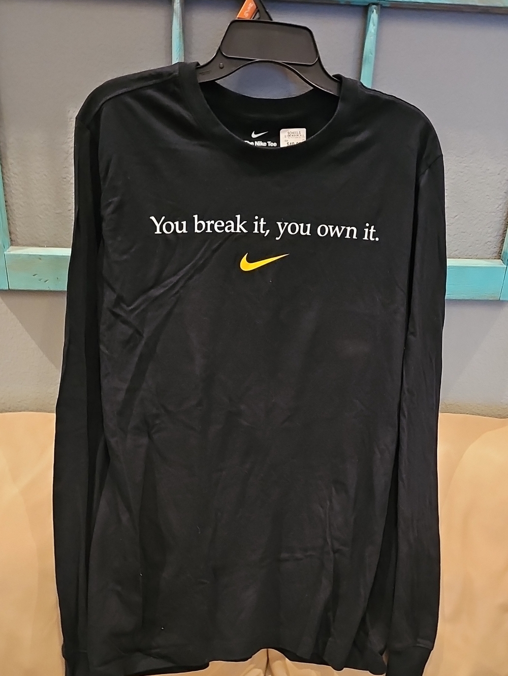 Nike Black Long-Sleeve Graphic Tee with Yellow Swoosh